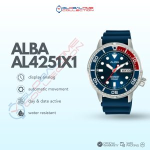 Jam Tangan Pria Alba Automatic AL4251X1 Rubber Blue Pepsi